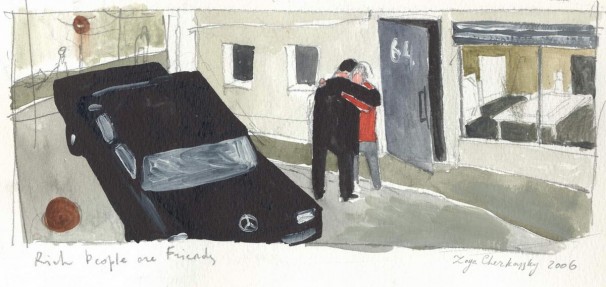 111Sketch for Rich People Are Friends_2006_watercolor and pencil on paper_ 11x22