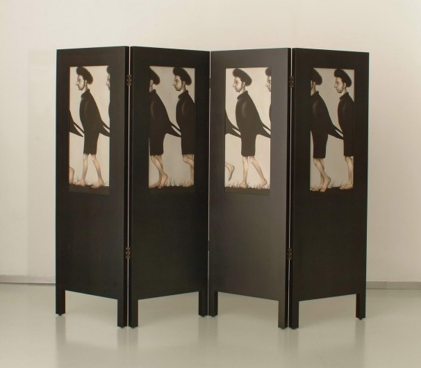 114Screen, detail from The Wandering Jew_2002_wood and oil painting on canvas_4 panels, 120 x50 cm