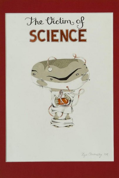 129The victim of SCIENCE_2004_Gouache on paper_35 x 25 cm