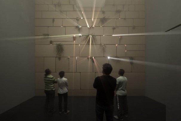 054Above and Beyond_2013_cardboard, natural vegetation, OSB sheets, projections and sound_429 minutes