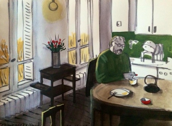 120Christian at Mikaela's_2014_Markers and watercolors on paper_15.5x20.5cm
