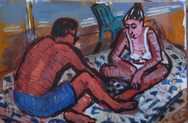 209A Couple playing on the beach_2015_Markers and watercolor on paper_20x30 cm