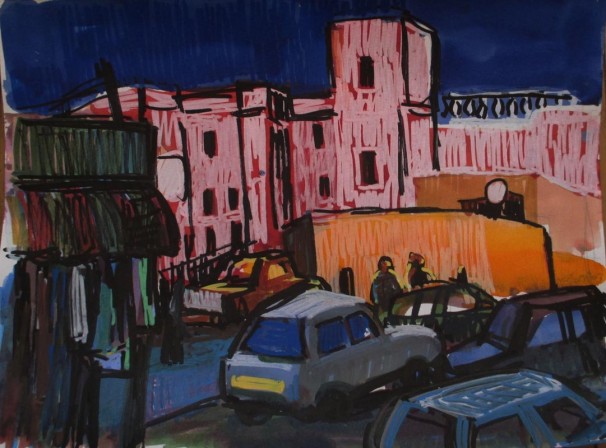 210Yaffo at night_2015_Markers and watercolor on paper_24x32 cm