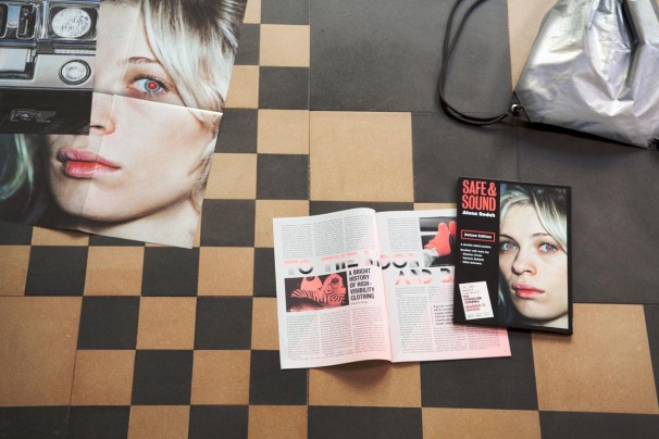 108Safe & Sound Deluxe Edition_2015_B&Natural MDF table, publication, reflective drawstring bag_photo credit Vlad Margulis